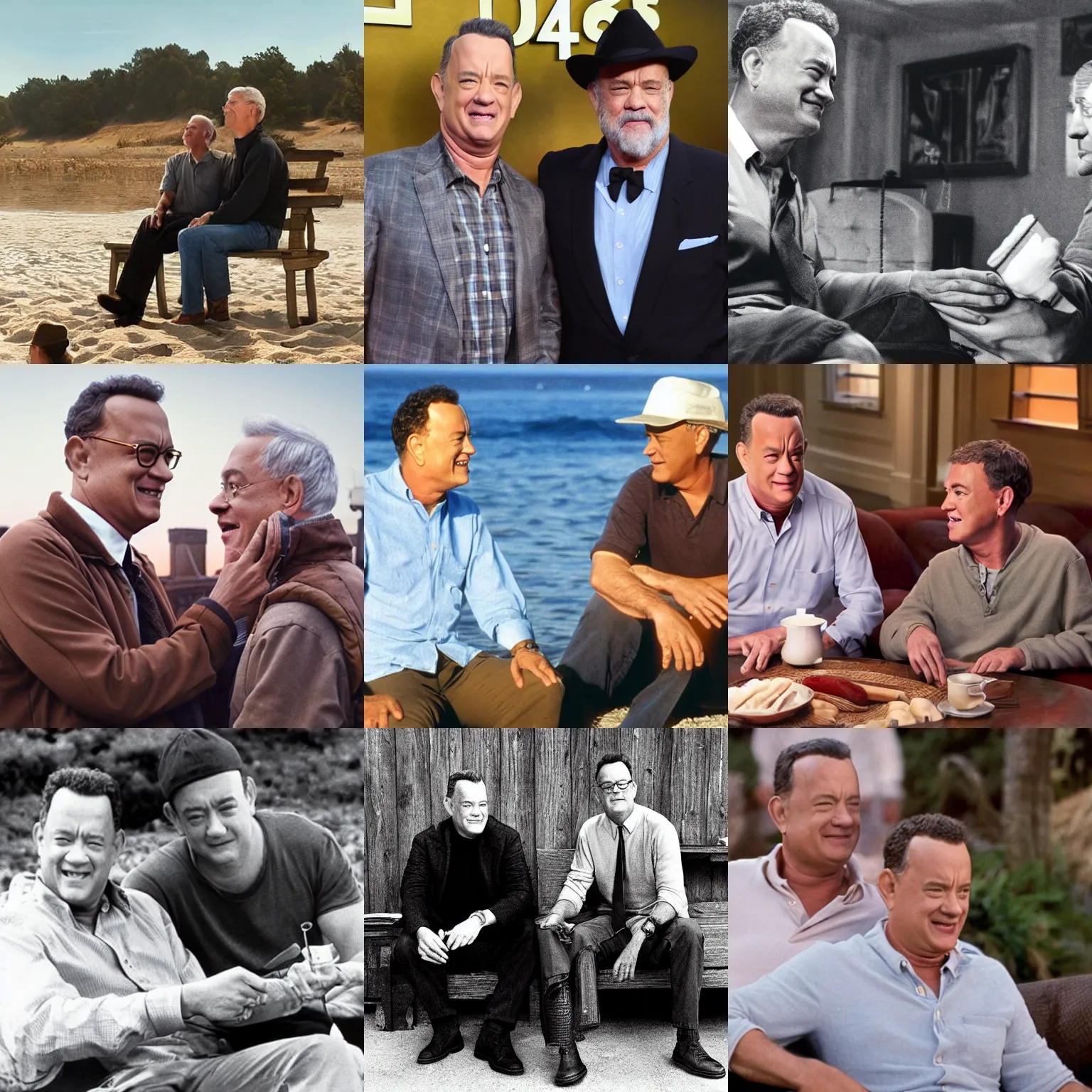 Prompt: Tom Hanks and Wilson enjoying quality time together, realism, 4k
