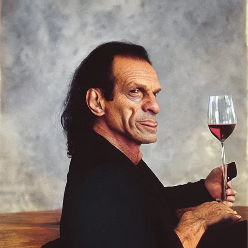 Image similar to dukat drinking wine, portrait by annie leibovitz,