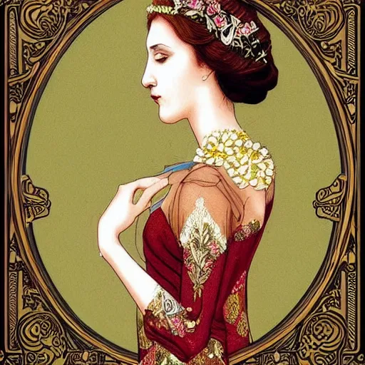 Image similar to beatifull frontal portrait of a woman, intricate, elegant, highly detailed, ornate, elegant , luxury, illustration, art nouveau style