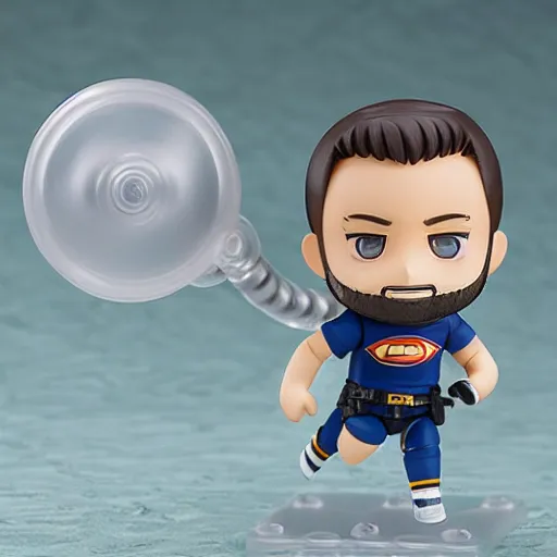 Prompt: nendoroid of ben affleck running in fear, product photo