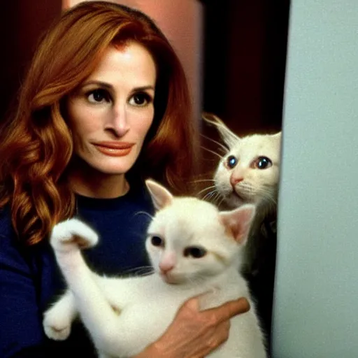 Image similar to julia roberts!! as dana scully, rescuing kittens, movie still