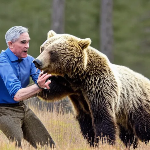 Image similar to Jerome Powell fighting a grizzly bear