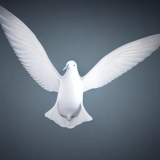 Image similar to A realistic render of a radiant white dove flying through a pitch black room, 4k