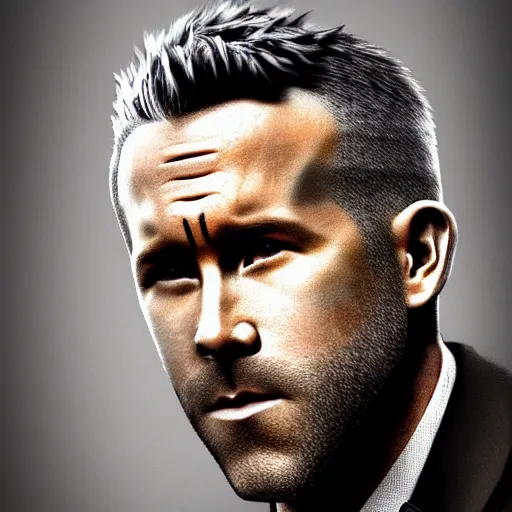 Image similar to hyperrealistic mixed media image of a ryan reynolds disguised as mussolini, stunning 3 d render inspired art by istvan sandorfi and greg rutkowski, perfect facial symmetry, realistic, highly detailed attributes and atmosphere, dim volumetric cinematic lighting, 8 k octane extremely hyper - detailed render, post - processing, masterpiece,