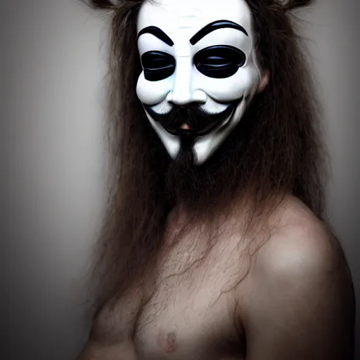 Image similar to anonymous as a hippy, award winning creature portrait photography, extremely detailed, artstation, 8 k, sensual lighting, incredible art, wlop, artgerm