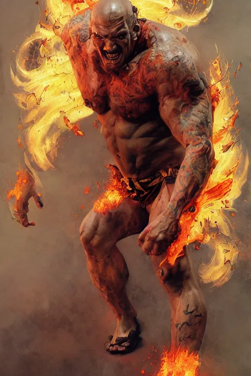 Image similar to full body portrait of martyn ford as flaming demon, dynamic action, by norman rockwell, jack kirby, bergey, craig mullins, ruan jia, jeremy mann, tom lovell, marvel, astounding stories, 5 0 s pulp illustration, scifi, fantasy