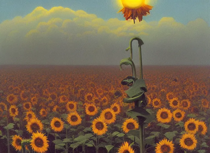 Image similar to sunrise sunflower, science fiction, Edward Hopper and James Gilleard, Zdzislaw Beksinski, highly detailed