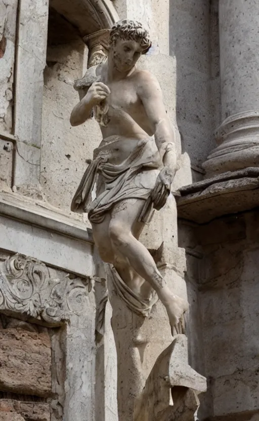 Image similar to a roman statue depicting a pidgeon