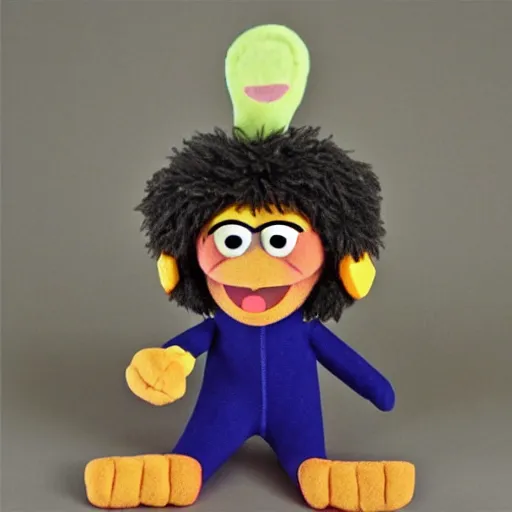 Image similar to mikky ekko as a muppet, plush doll, felt