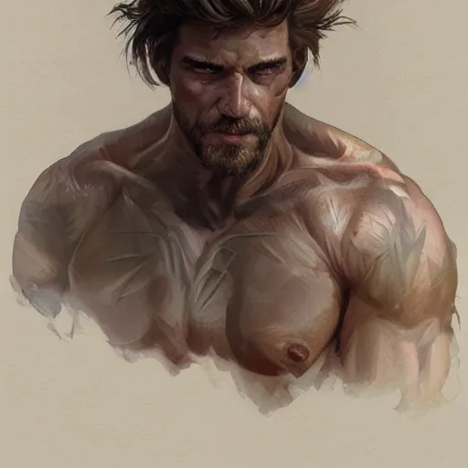 Prompt: portrait of a young rugged beserker, muscular, upper body, hairy torso, D&D, fantasy, intricate, cinematic lighting, highly detailed, digital painting, artstation, concept art, smooth, sharp focus, illustration, art by Artgerm and Greg Rutkowski and Alphonse Mucha