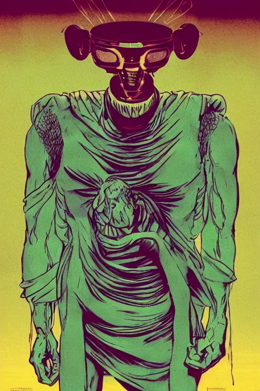 Image similar to 1 9 7 9 sci - fi portrait of an ogre performing ritual sepuku. simple stylized cyberpunk photo from the matrix ( 1 9 9 9 ) by josan gonzalez.