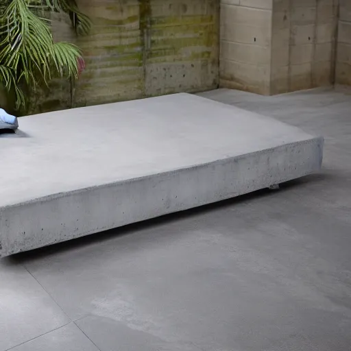 Prompt: a bed made of concrete, no background