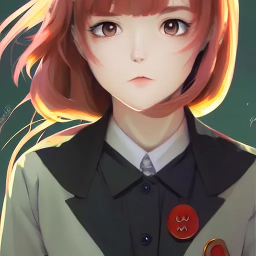 Image similar to youth kathryn newton pokemon detective rolling her eyes, occlusion shadow, specular reflection, rim light, unreal engine, range murata, artstation, pinterest, art by hiroaki samura and ilya kuvshinov and rossdraws, intricate, highly detailed 8 k, art deco illustration, extremely beautiful shape of face, neck, shoulders eyes