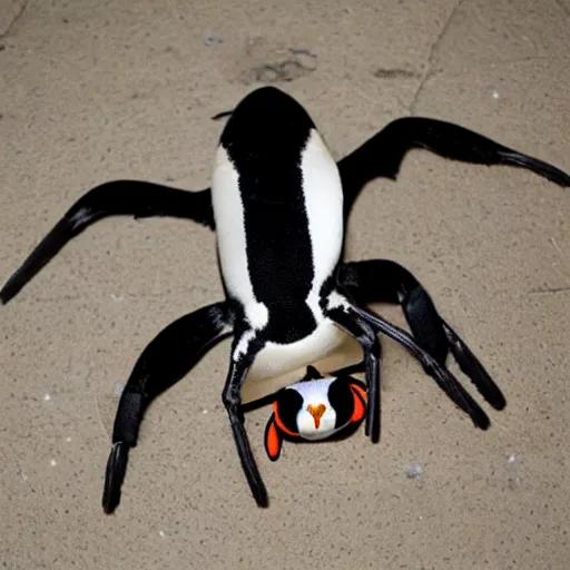 Image similar to a spider penguin hybrid, a spider crossed with a penguin