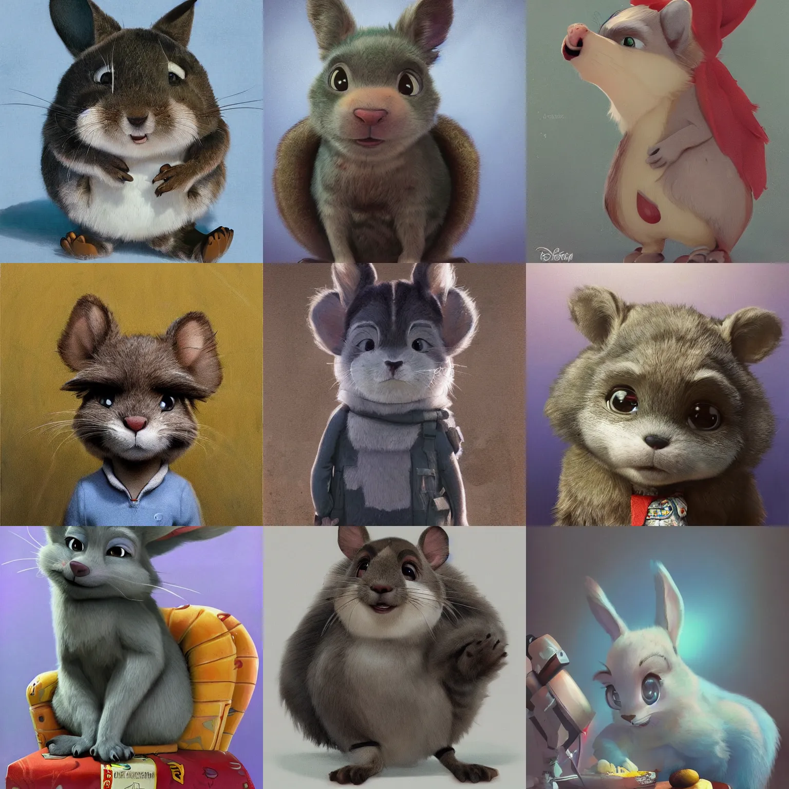 Prompt: promotional art, very very very cute disney pixar chinchilla character, iconic film character, detailed fur, concept artwork, 3 d render official art, promotional art, by ilya kuvshinov katsuhiro villeneuve, jeremy lipkin and michael garmash and rob rey, disney pixar zootopia