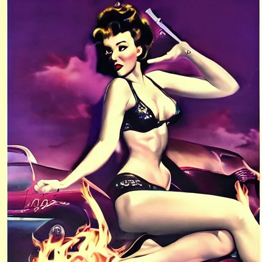 Image similar to cindy crowford cinematic pose on a pin - up thriller poster