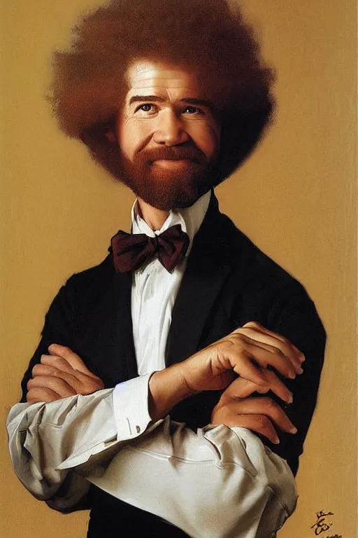 Image similar to bob ross artwork by j c leyendecker