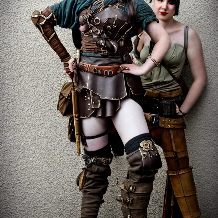 Image similar to full length photograph of a real - life very beautiful dieselpunk warrior. extremely detailed. dslr. 8 5 mm.