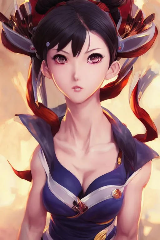 Image similar to A beautiful anime portrait of Chun Li , by Stanley Artgerm Lau, WLOP, Rossdraws, James Jean, Andrei Riabovitchev, Marc Simonetti, and Sakimichan, tranding on artstation