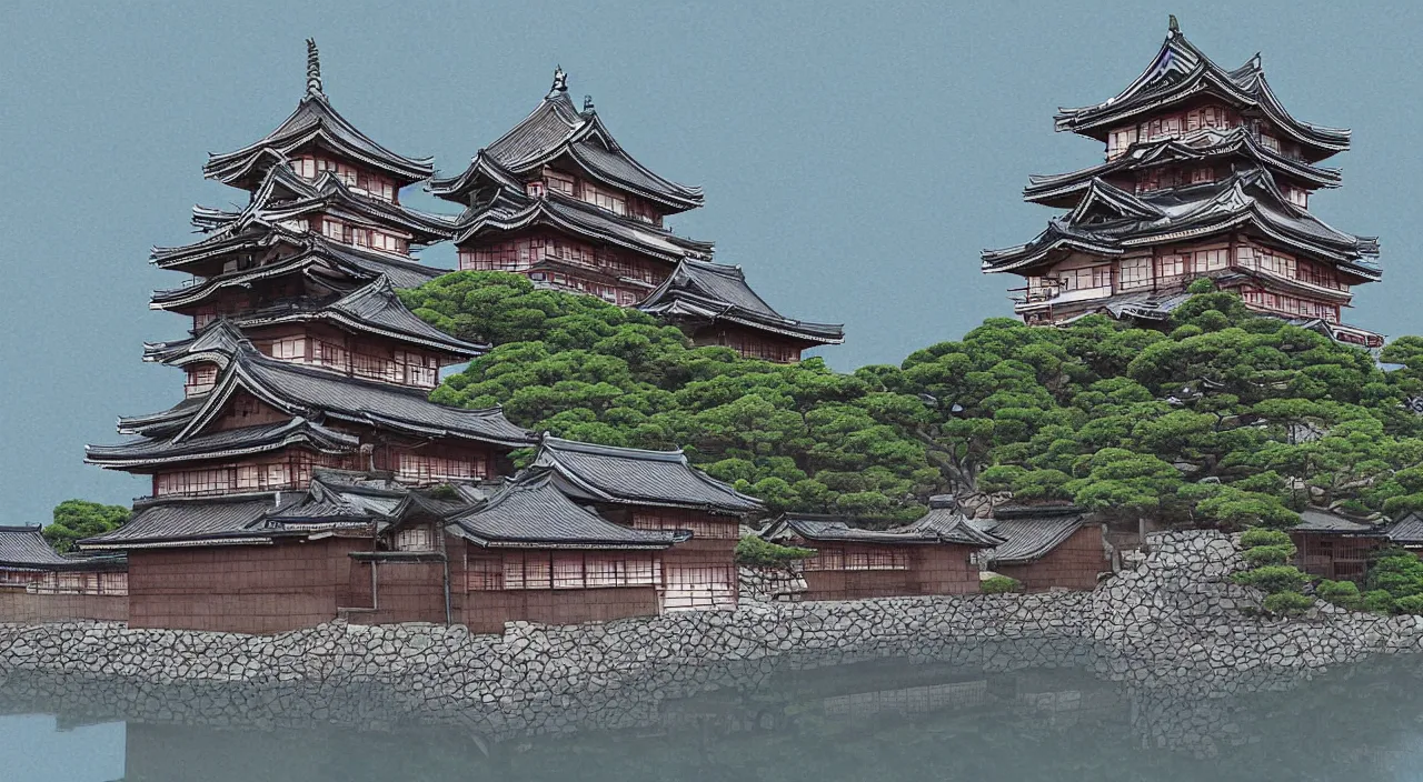 Prompt: digital art of a Japanese castle