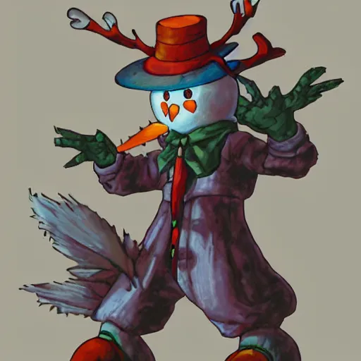 Image similar to snowman digimon yugioh pokemon creature by shaun tan, style of yoshitaka amano