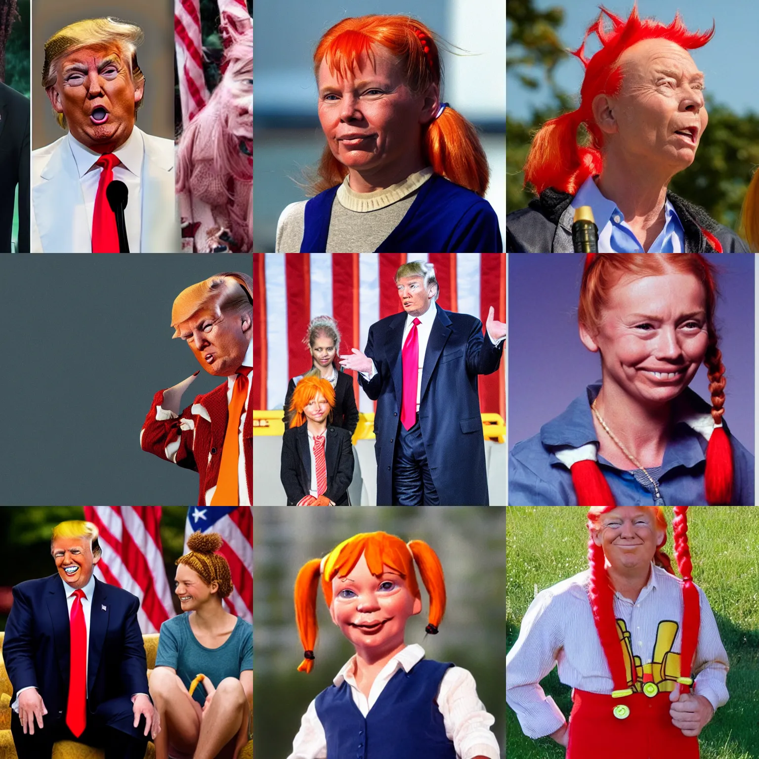 Prompt: Donald Trump looking like Pippi Longstocking