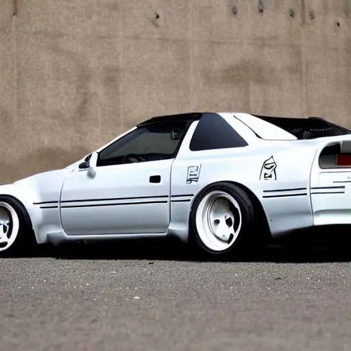 Prompt: nikola tesla designs free energy unmarked nissan 2 4 0 sx widebody, graffiti decals