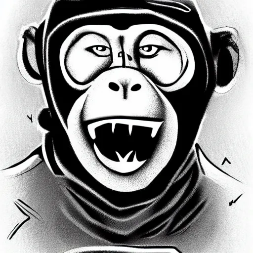 Image similar to a digital art drawing of a monkey wearing a ski mask