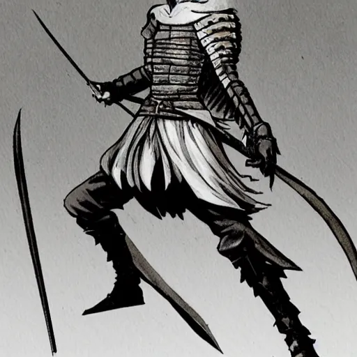 Prompt: emma watson as a knight in the style of berserk, by kentaro miura