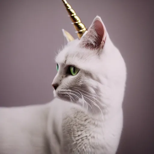 Image similar to portrait of cat unicorn, 5 0 mm soft room lighting