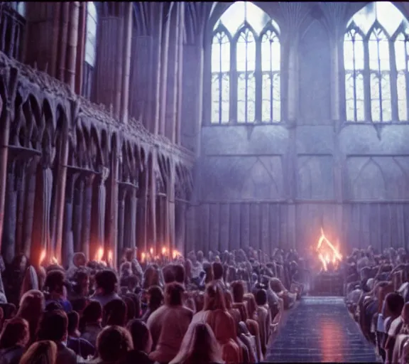 Image similar to Daenerys the Stormborn inside Hogwarts main hall, film still, best shot, 8K