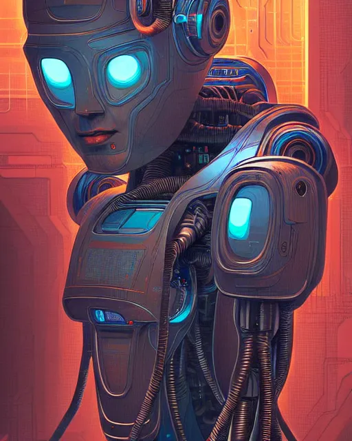 Prompt: robot, character portrait, portrait, close up, concept art, intricate details, highly detailed, sci - fi poster, cyberpunk art, in the style of disney, katsuhiro otomo