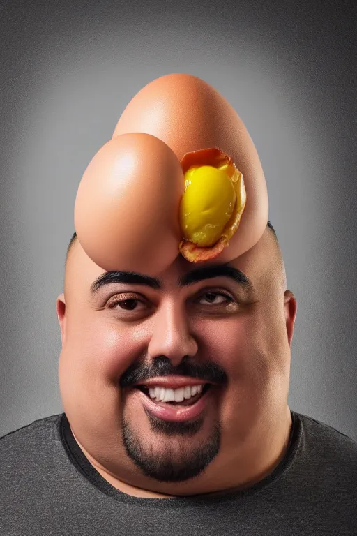 Image similar to 📷 gabriel iglesias the egg 🥚, made of food, head portrait, dynamic lighting, 4 k