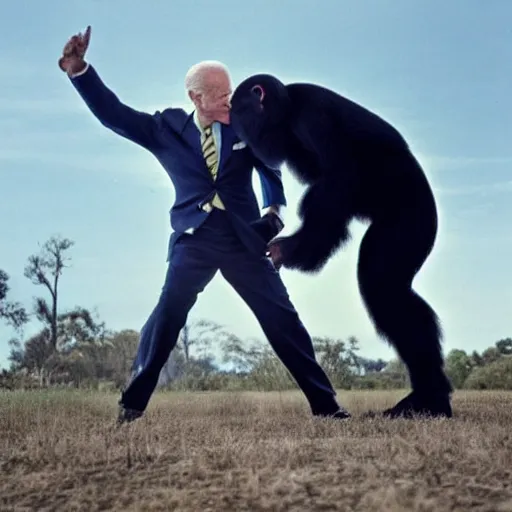 Image similar to joe biden fighting an ape