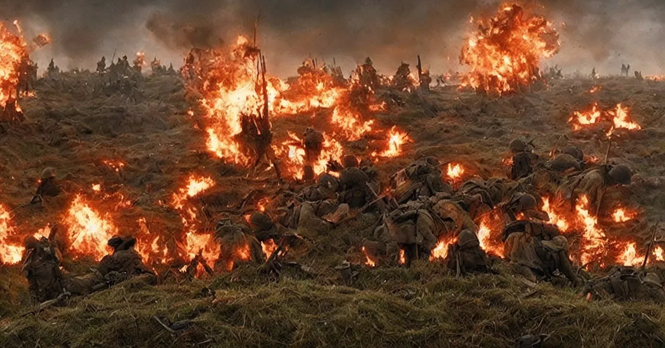 Prompt: Battle of Passchendaele, World War 1, wartorn battlefield with embers, Imax cinematography