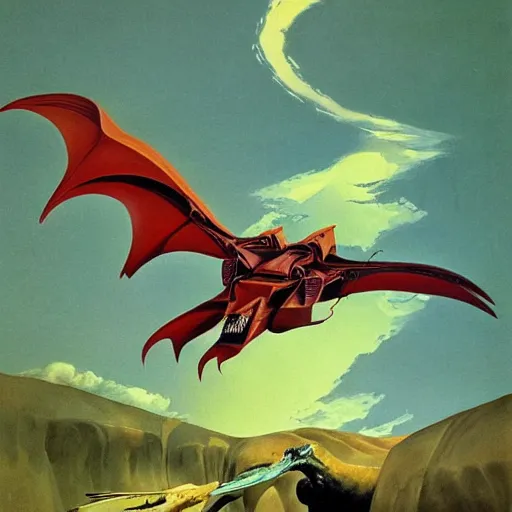 Prompt: Magnificent mecha-pterodactyl hybrid by Roger Dean, by Dean Ellis, surrealism, mecha, pterodactyl, horse