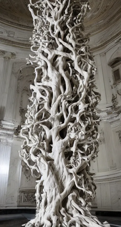 Prompt: a stunning and hyperdetailed tree with intricate roots made of marble sculpted by canova