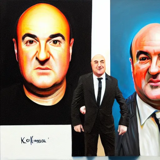 Prompt: kevin o'leary paintings of kevin o'leary, standing next to kevin o'leary