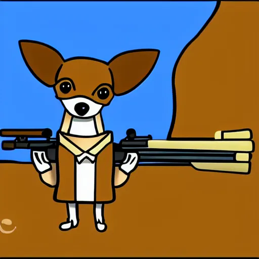 Image similar to chihuahua holding a sniper, cartoon