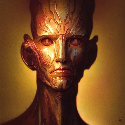 Image similar to A portrait of a robot by Wayne Barlowe, Zdzislaw Beksinski and Peter Mohrbacher, detailed, sharp, digital art, trending on Artstation