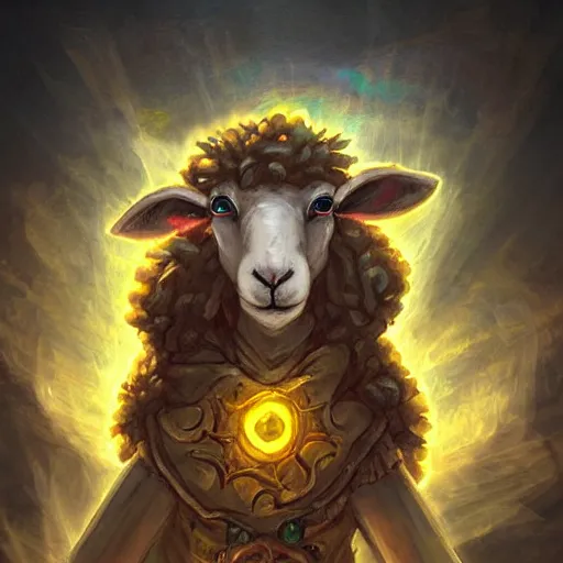 Image similar to a sheep surrounded by yellow magic transparent smoke, hearthstone art style, epic fantasy style art, fantasy epic digital art, epic fantasy card game art