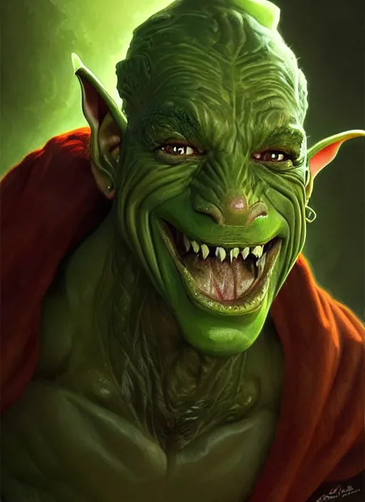 Image similar to portrait of tony bologna as a goblin, d & d, muscular! green, fantasy, intricate, elegant, highly detailed, digital painting, artstation, concept art, smooth, sharp focus, illustration, art by artgerm and greg rutkowski and alphonse mucha