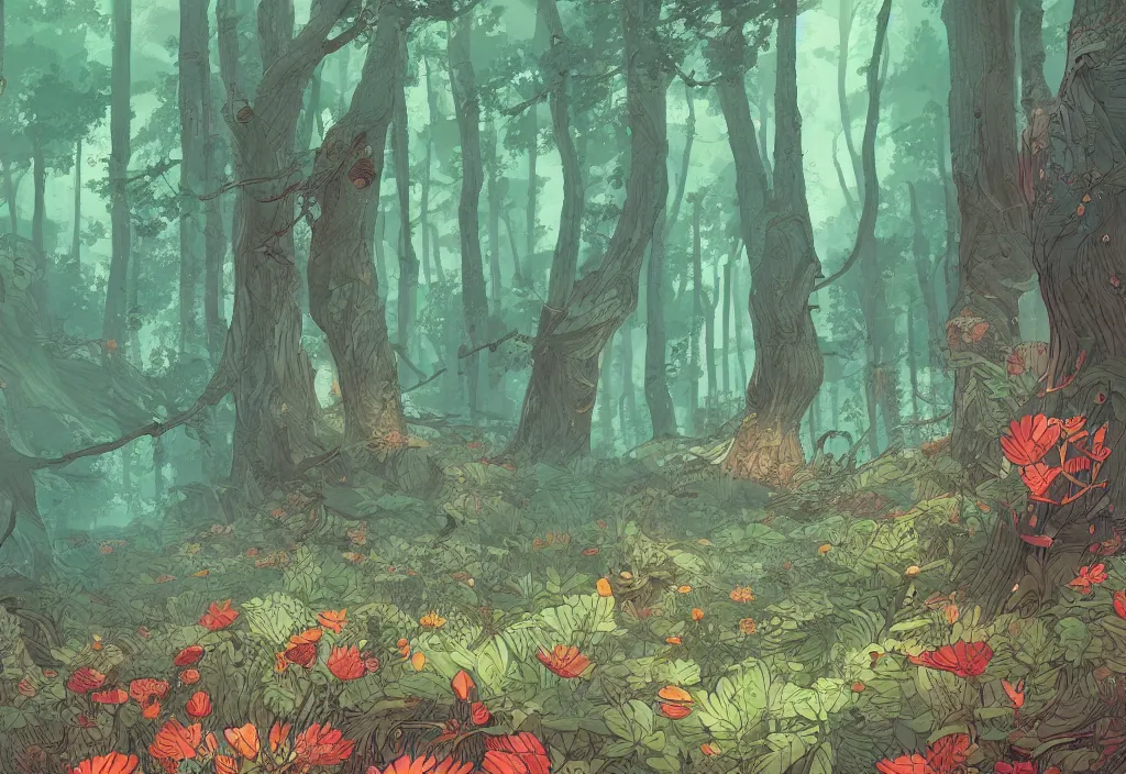 Image similar to handmade illustration of a beautiful forest in summer, line art, ink, watercolor by Kilian Eng and by Jake Parker, winning-award masterpiece, fantastic, octane render, 8K HD Resolution, High quality image