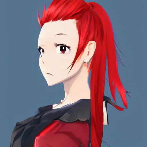 Prompt: an anime girl with red ponytails facing forward, digital art, trending on artstation