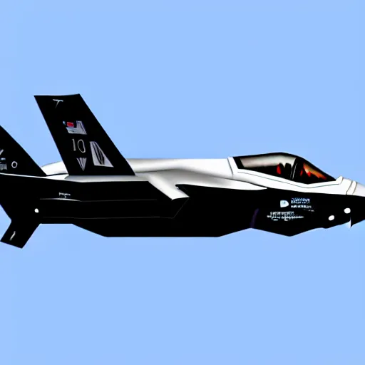 Image similar to The F-35 in the style of the Space Shuttle, black belly, white cloth top