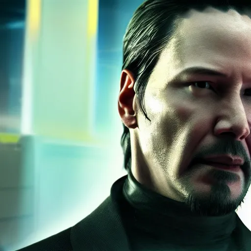 Image similar to keanu reeves cyborg highly detailed, 3d render, 8k, movie poster film called Hypercube , award winning