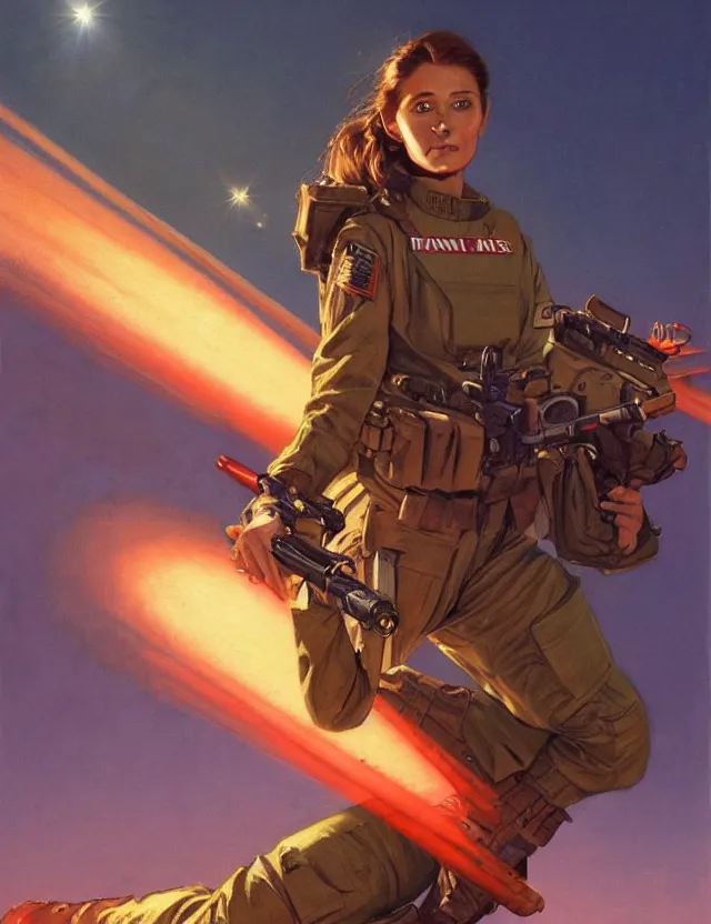 Image similar to a brown - haired woman in a military uniform hovering in the air glowing with red light and crackling energy, by frank fazetta and moebius, trending on artstation, digital art, 4 k resolution, detailed, high quality, sharp focus, hq artwork, coherent, insane detail, concept art, character concept, character full body portrait