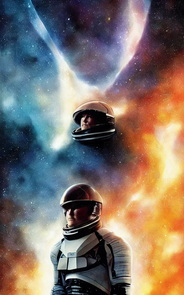 Prompt: interstellar movie poster by bill sienkiewicz and jaime jones