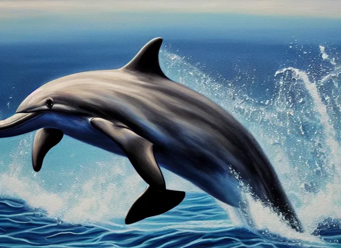 Image similar to a hyperrealistic painting of a bottlenose dolphin