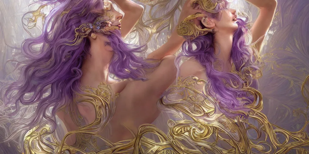 Prompt: wide angle, opalescent purple panther, metallic silver and ice color reflected crystal hair, leaping from babaob tree, fantasy, intricate, very beautiful, elegant, golden light, highly detailed, digital painting, artstation, concept art, smooth, sharp focus, unreal engine, art by wlop and tian zi and alphonse mucha